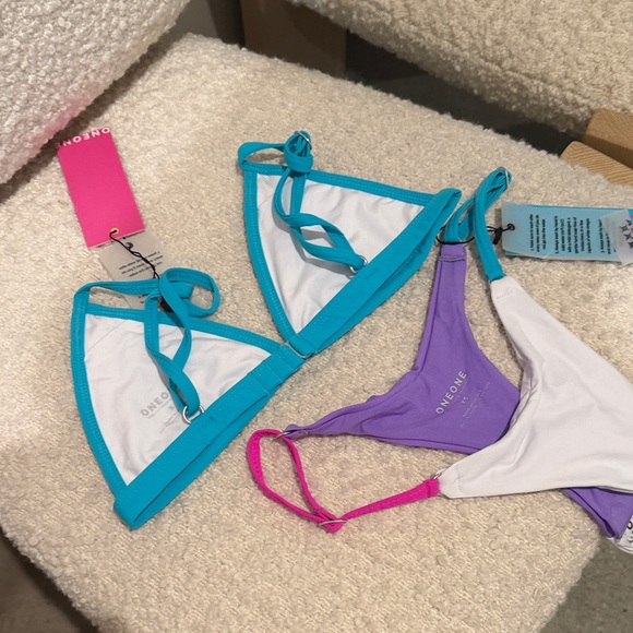 NWT! Oneone Swimwear Small XS Triangle Bikini Bikini Set Strappy Color block - Picture 3 of 7